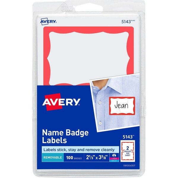 Avery Label, Name, Ss, Rd Bdr, 100PK AVE5143